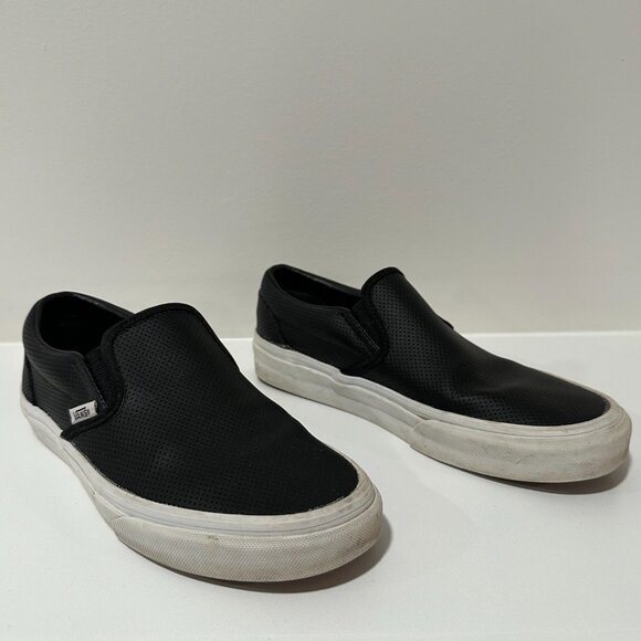 Vans Black Perforated Leather Slip-on Sneaker Womens Size 7.5 - Picture 1 of 7